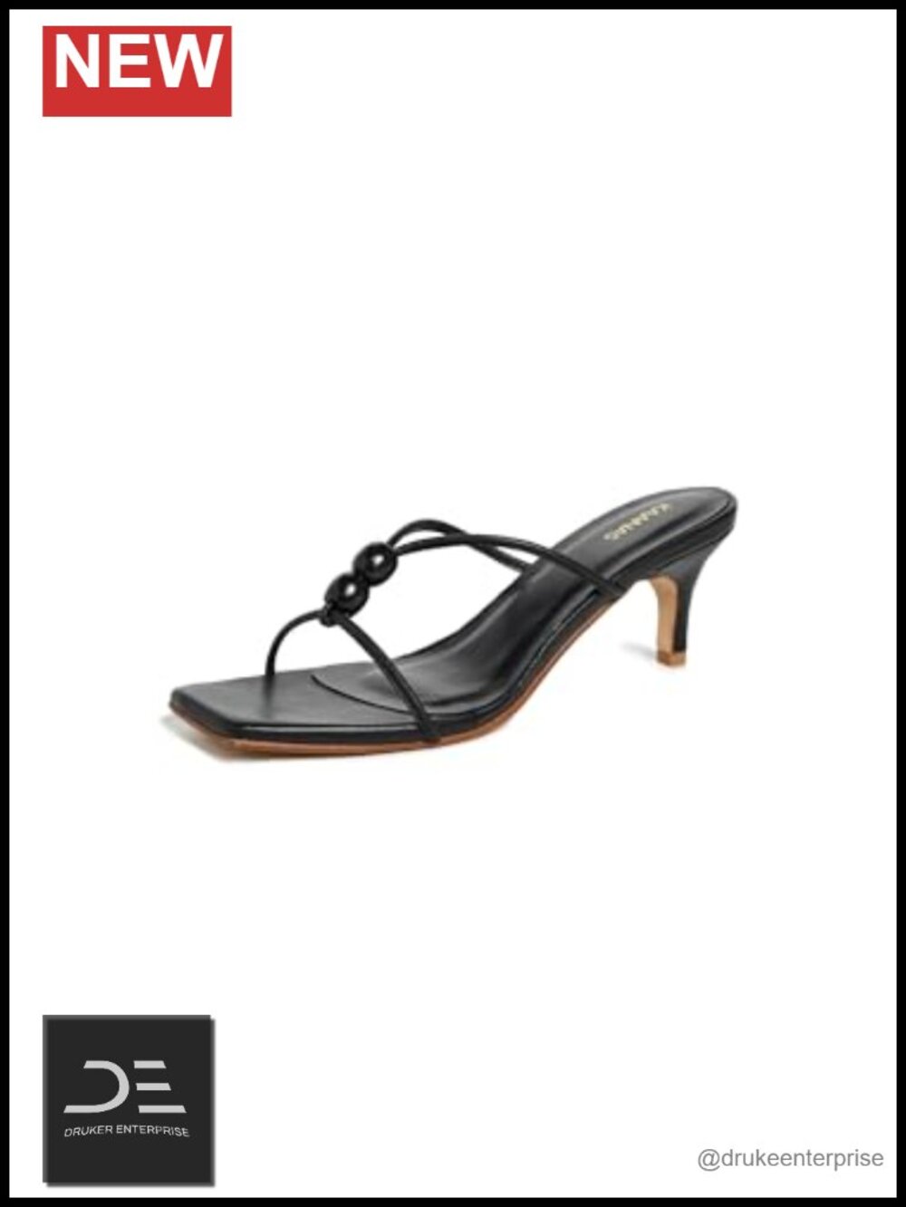 Kitten Heel Slingback Sandals Leather Slip-On Wooden Bead Accent
